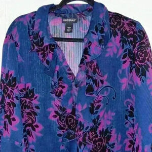 Lane Bryant Sz 18/20 navy blue purple tunic pleated sheer v neck ruffles!